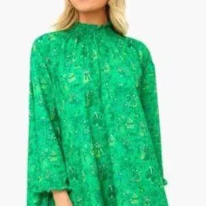 RHODE Priya Romance Green Long Sleeve Oversized Dress sz XS/S